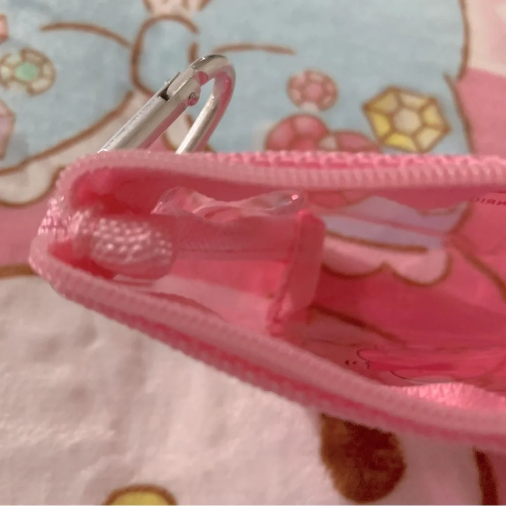 My Melody Drinking Boba Pink Clear Plastic Small Zip Coin Pouch NWT